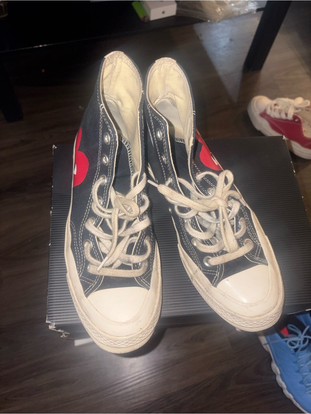 Comme des Garcons Black Canvas High-Top Sneakers with Red Heart